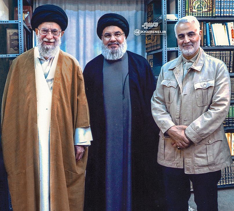 قاسم سلیمانی، حسن نصرالله و علی خامنه‌ای