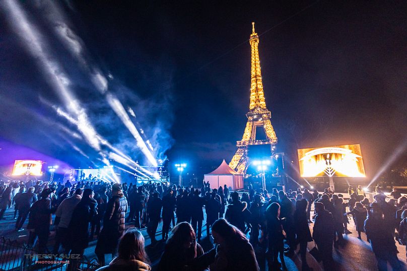 Menorah by the Eiffel Tower in Paris in 2021