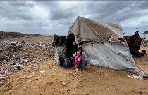 Palestinian displaced families in central Gaza face harsh winter in their tattered tents