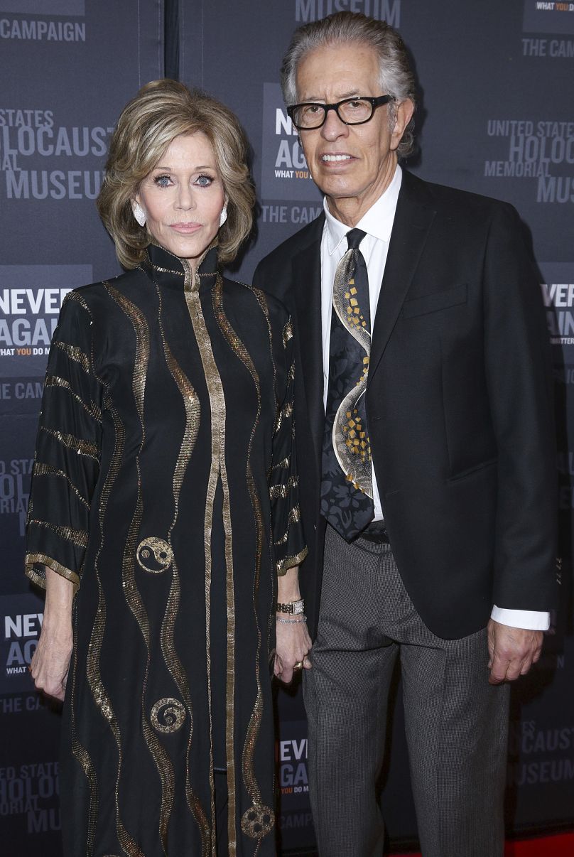 Jane Fonda, left, and Richard Perry arrive at the 2016 What You Do Matters Dinner 