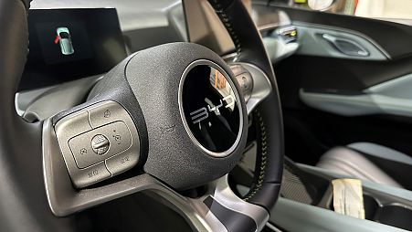 FILE: The steering wheel of a BYD electric vehicle, in Livonia, MI, 30 April 2024, illustration