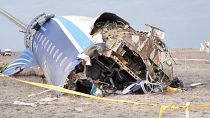 The wreckage of Azerbaijan Airlines Embraer 190 lies on the ground near the airport of Aktau, 25 December 2024