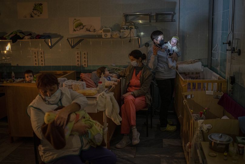 Hospital staff hid and took care of orphaned children at the children's regional hospital maternity ward in Kherson, southern Ukraine, Tuesday, Nov. 22, 2022.