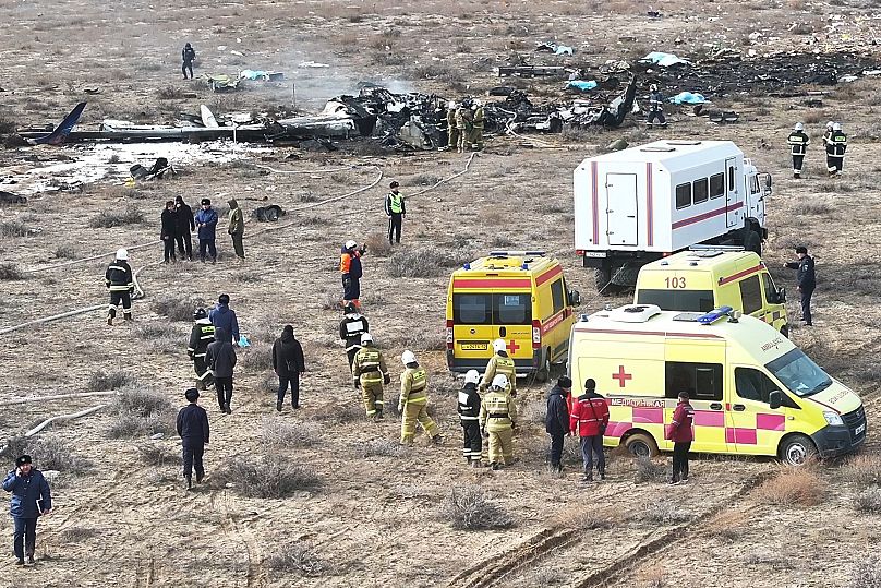 The wreckage of Azerbaijan Airlines Embraer 190 lies on the ground near the airport of Aktau in Kazakhstan, 25 December, 2024