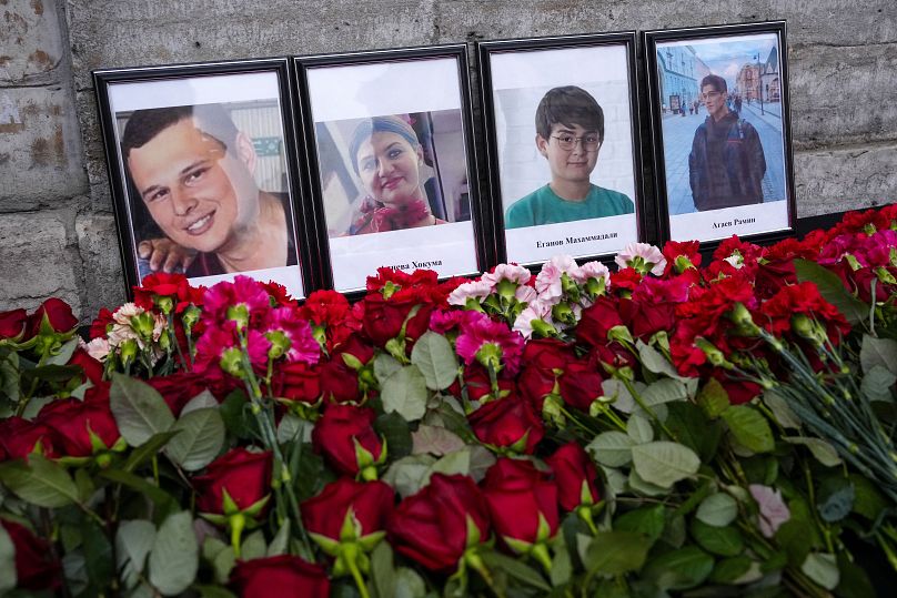 Flowers and portraits at the Consulate of Azerbaijan in memory of the victims of the Azerbaijan Airlines' Embraer 190 that crashed in Kazakhstan, 26 December, 2024