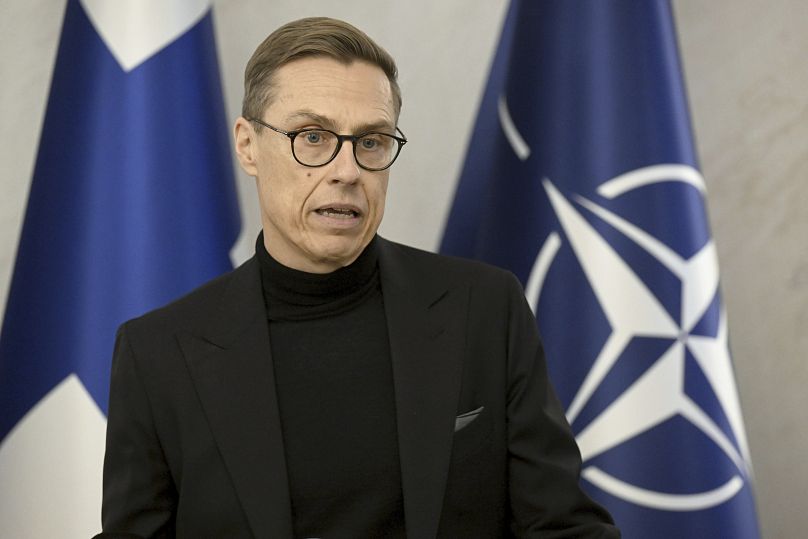 Finnish President Alexander Stubb meets with the press to make comments on the Finland-Estonia electrical cable disruption in Helsinki, 27 December, 2024