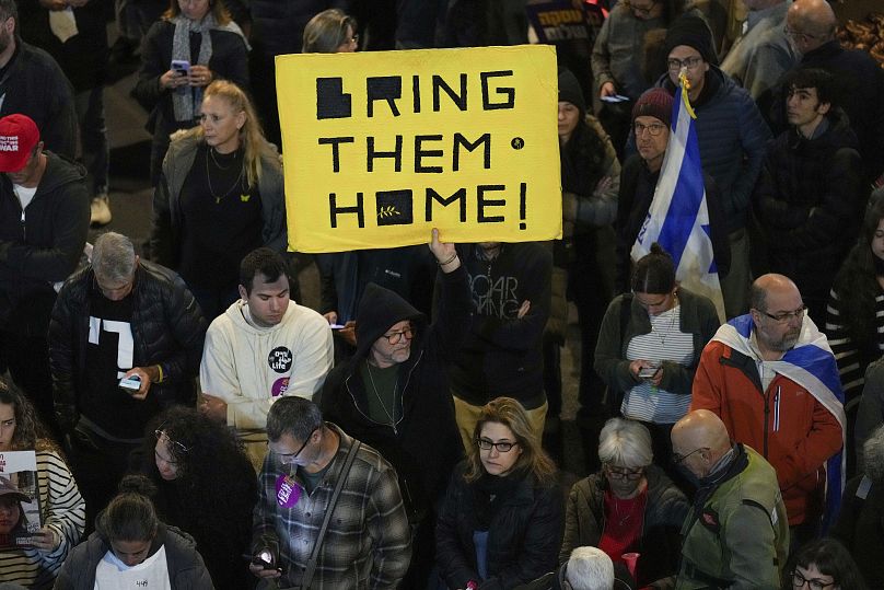 Israelis protest against Prime Minister Benjamin Netanyahu's government in Tel Aviv and call for the release of hostages held in Gaza Strip by Hamas, 28 December, 2024