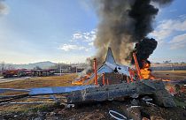Passenger plane is in flames at the Muan International Airport in Muan, South Korea, Sunday, Dec. 29, 2024