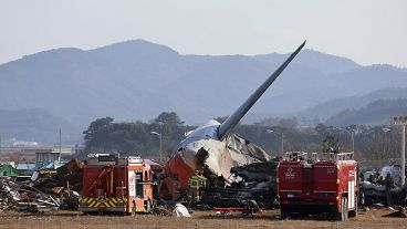 Firefighters work to extinguish a fire off the runway of Muan International Airport in South Korea, 29 December, 2024