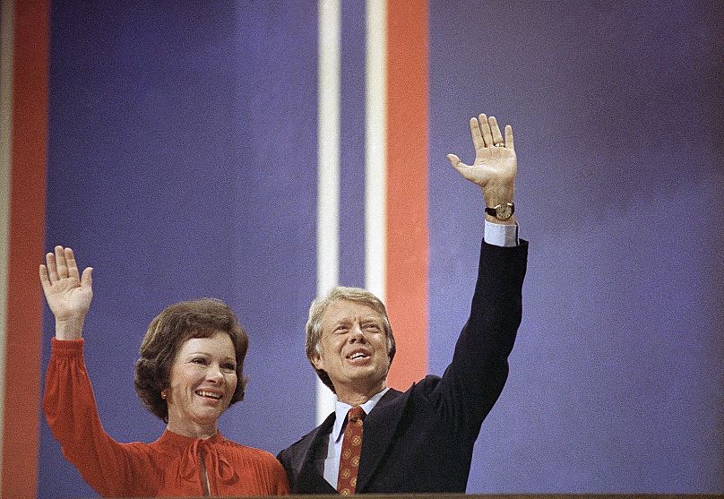 Jimmy Carter et son épouse Rosalynn à New York, le 15 juillet 1976.