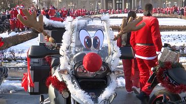 Rally of motorcyclists dressed as Father Christmas in honour of disabled children in Belgrade, Serbia, 28.12.2024