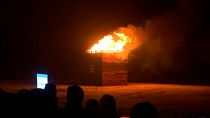 A traditional New Year's bonfire is lit on the beach at Scheveningen in the Netherlands, 30.12.2024