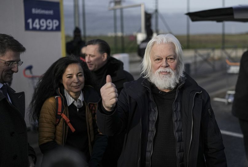  Paul Watson gives a thumbs up as he arrives at Charles de Gaulle's airport in Roissy, north of Paris in December, after being released from prison