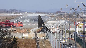 FIILE - Wreckage of a Boeing 737-800 plane operated by South Korean budget airline Jeju Air lies at Muan International Airport in Muan, South Korea, Tuesday, Dec. 31, 2024.