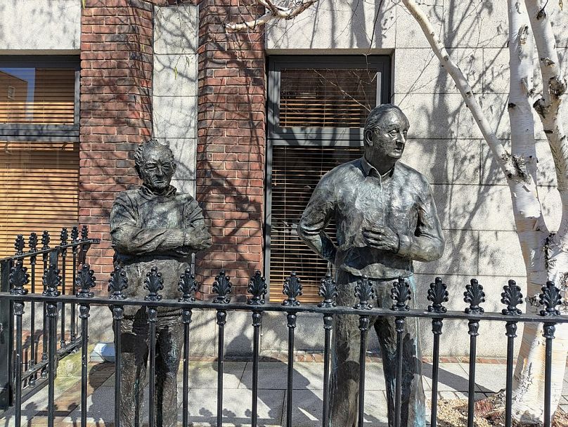 Sculpture of Brian Friel and playwright and novelist John B. Keane in Dublin