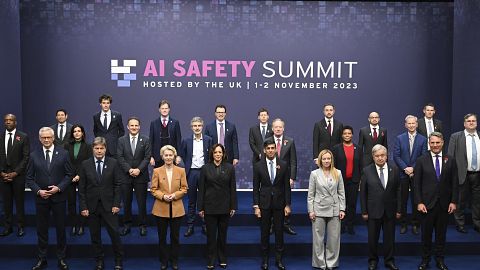 World leaders at the UK Artificial Intelligence Safety Summit at Bletchley Park in 2023.