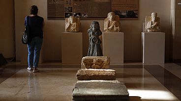  A Roman statue at an exhibition at the Opera House, in Damascus, Syria, Monday, 8 October 2018.