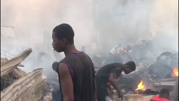 Flames rage through Ghanaian market, damaging shops