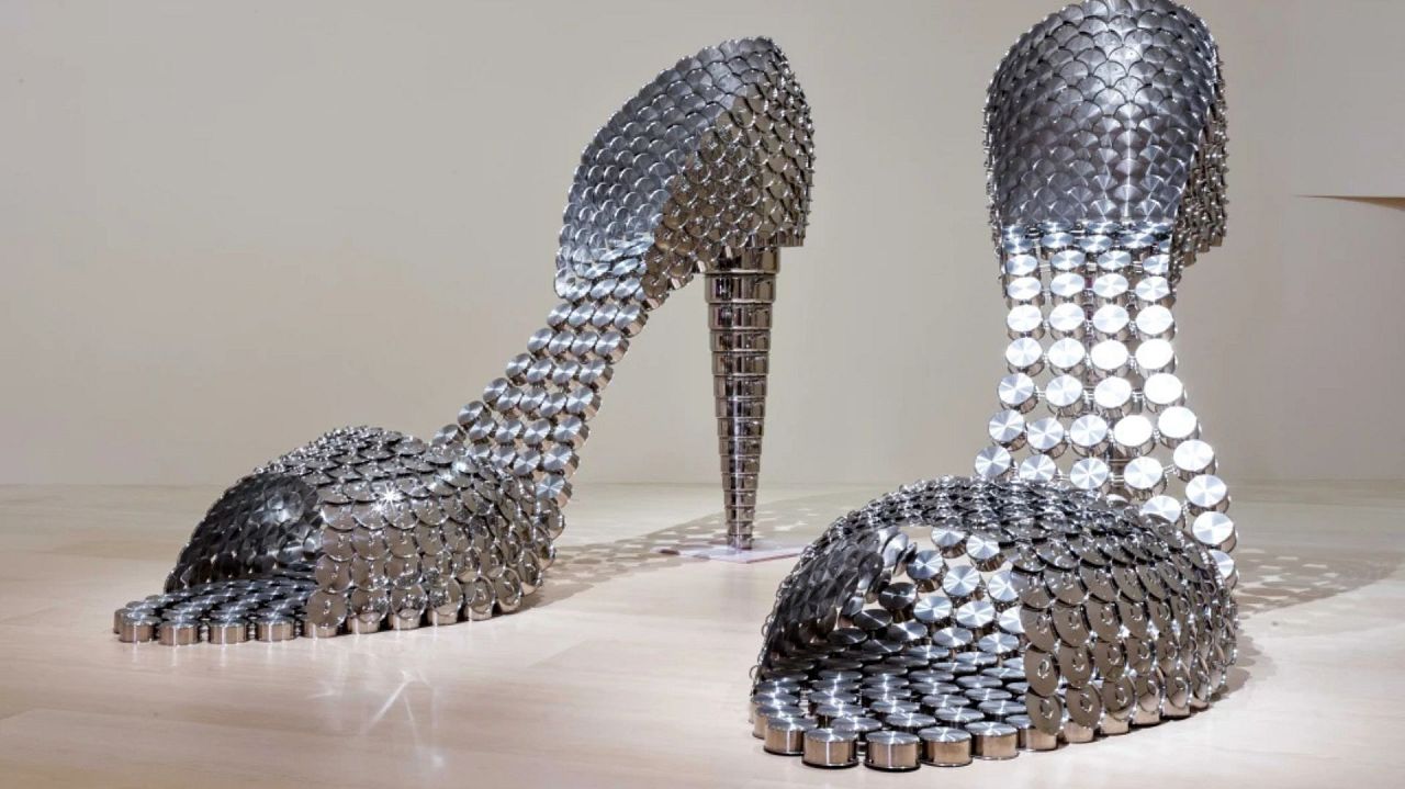 'Marilyn' by Joana Vasconcelos, made from stainless steel pans and lids and concrete.
