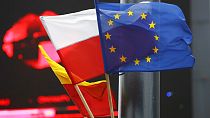 Polish and EU flags.