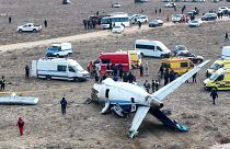 The wreckage of Azerbaijan Airlines Embraer 190 lies on the ground near the airport of Aktau, 25 December, 2024