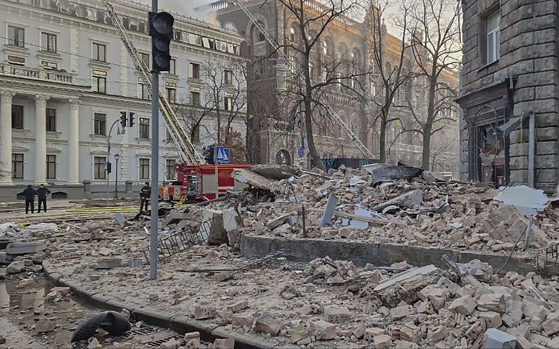 A Kyiv, des bâtiments détruits après une attaque de drone russe, le 1er janvier 2025.