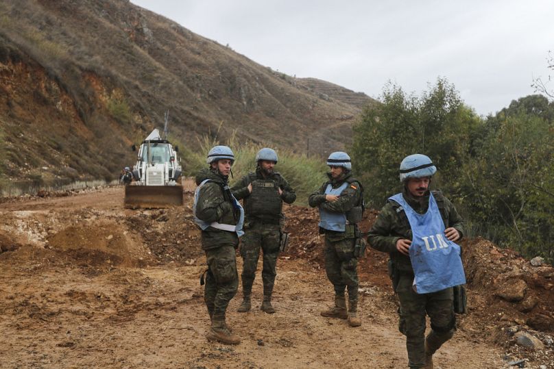 UNIFIL peacekeepers secure the area in Khardali, southern Lebanon, following a ceasefire between Israel and Hezbollah on Wednesday, Nov. 27, 2024.