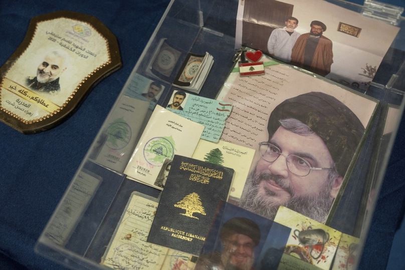 Documents said to belong to Hezbollah and seized by the Israeli military in its ground invasion of southern Lebanon are displayed, Monday, Dec. 23, 2024.