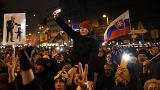 FILE PHOTO- Protests to oppose the policies of populist Prime Minister Robert Fico, in Bratislava, Slovakia, Sunday, Nov. 17, 2024.