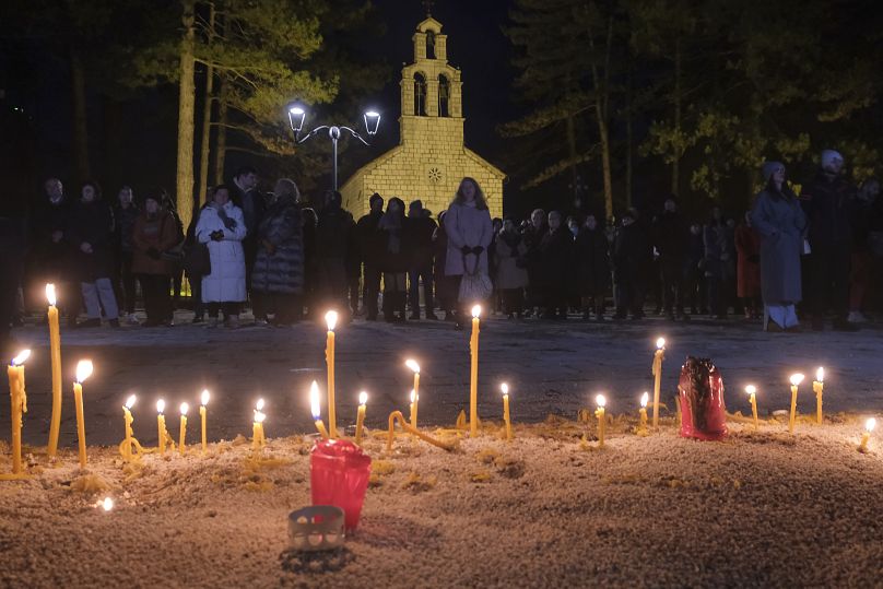 Thousands participate in a protest demanding the resignations of top security officials over a shooting earlier this week in Cetinje, 5 January, 2025