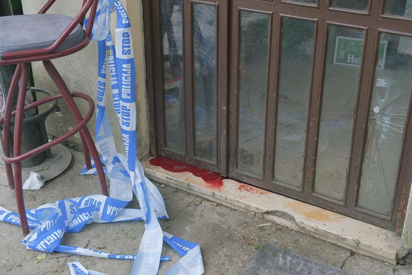 Blood by the door of the bar after the New Year's Day shooting incident in Cetinje, 2 January, 2025