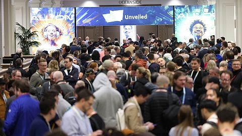 Crowds milling around the CES venue in Las Vegas.
