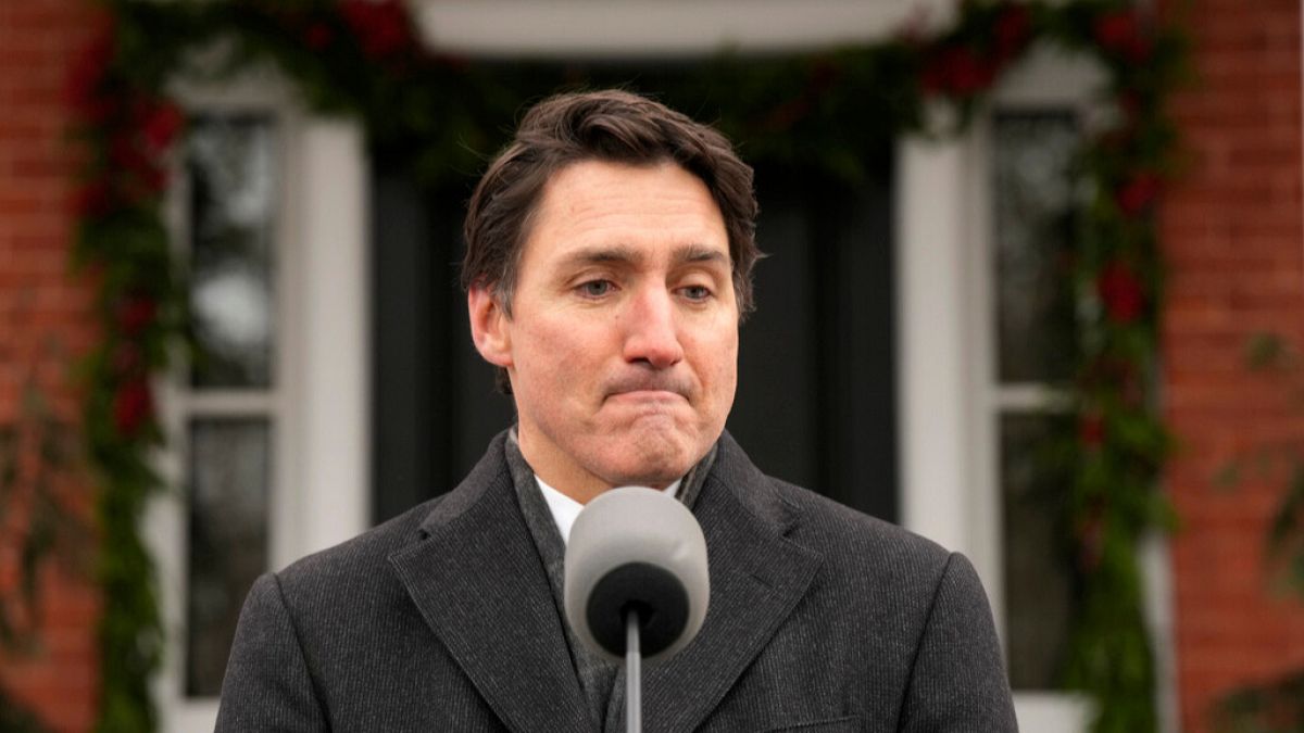 Canada Prime Minister Justin Trudeau makes an announcement outside Rideau Cottage in Ottawa on Monday, Jan. 6, 2025. 