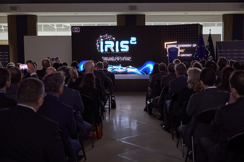 A recent IRIS² satellite constellation event with the signing ceremony of the concession contract for the EU Secure Connectivity Programme.