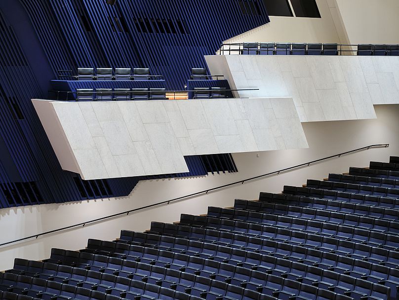 Inside the Finlandia Hall concert hall.