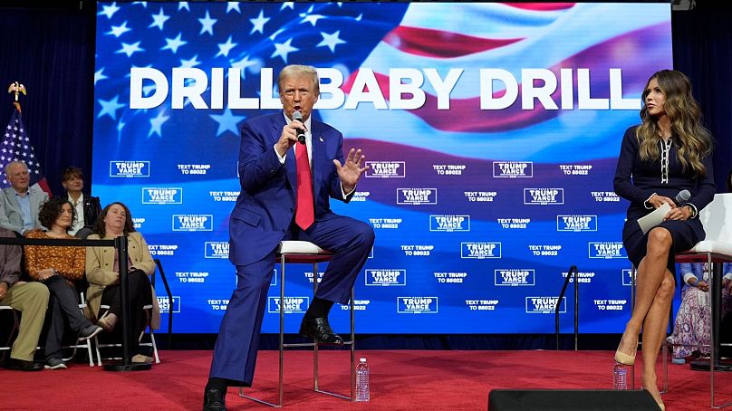 Donald Trump speaks at a campaign town hall at the Greater Philadelphia Expo Center & Fairgrounds, 14 October 2024.
