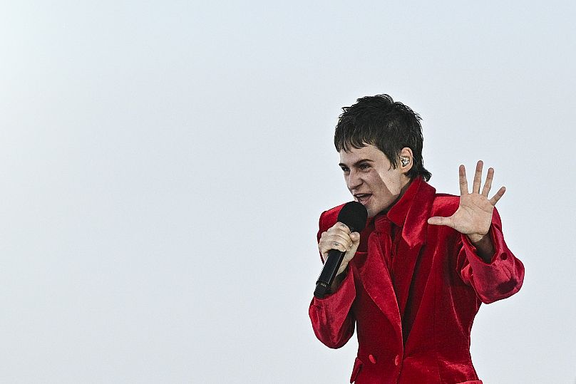 French singer Christine and the Queens performs during the Paris 2024 Paralympic Games Opening Ceremony at the Place de la Concorde in Paris on August 28, 2024