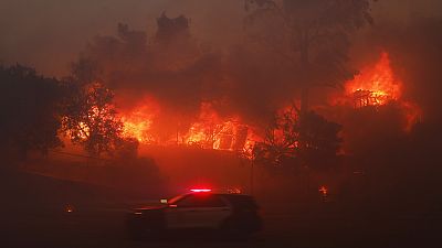 Fire burns down a property in the Pacific Palisades district of Los Angeles, USA, 07.01.2025