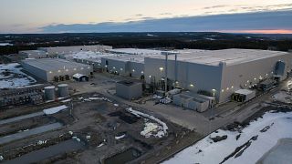 Aerial view of Northvolt AB's flagship battery gigafactory, Northvolt Ett, located in Skellefteå, Sweden.