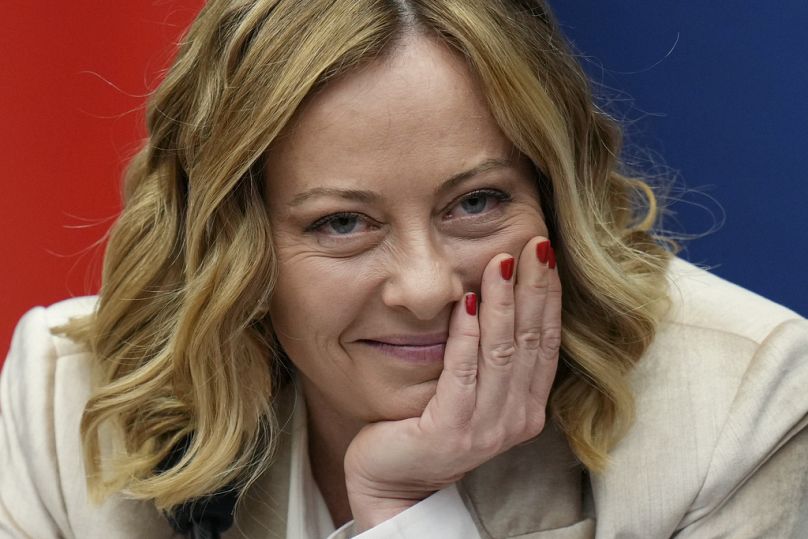 La premier italiana Giorgia Meloni tiene la conferenza stampa di fine anno 2024, Roma, 9 gennaio 2025