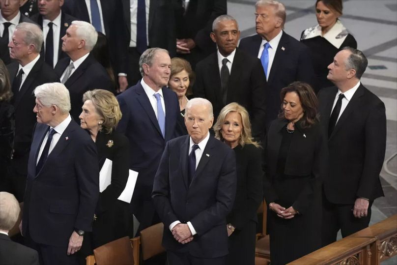 Präsident Joe Biden und First Lady Jill Biden beim Staatsbegräbniss des ehemaligen Präsidenten Jimmy Carter in der Washington National Cathedral in Washington, 9. Januar 2025