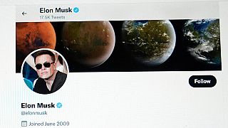 FILE - Part of the Twitter page of Elon Musk is seen on the screen of a computer in Sausalito, Calif., on Monday, April 25, 2022. 