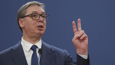 Le président serbe Aleksandar Vučić s'exprime lors d'une conférence de presse avec le Premier ministre slovaque Robert Fico à Belgrade, en Serbie, le jeudi 21 novembre 2024. Le président serbe Aleksandar Vučić s'exprime lors d'une conférence de presse avec le Premier ministre slovaque Robert Fico à Belgrade, en Serbie, le jeudi 21 novembre 2024.