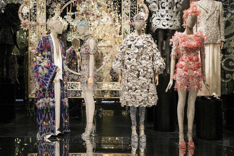 Creations are displayed during the exhibition "From the Heart to the Hands: Dolce&Gabbana" at the Grand Palais, in Paris, Thursday,  9 January 2025. 
