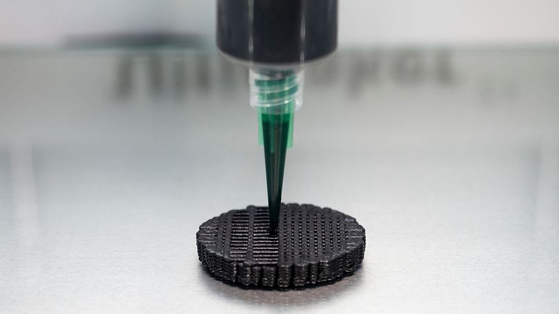 The grid printed electrode contains the fungus used in the anode compartment of the battery.
