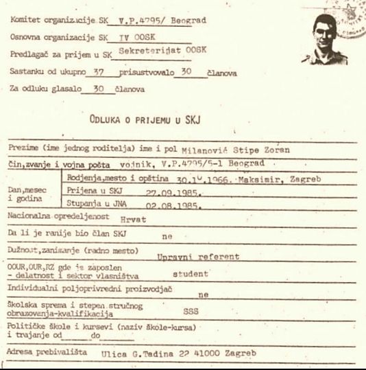 A Zoran Milanović pártba történő felvételét igazoló határozat