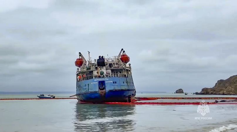 The damaged Volgoneft-239 tanker near the port of Taman, 12 January, 2025