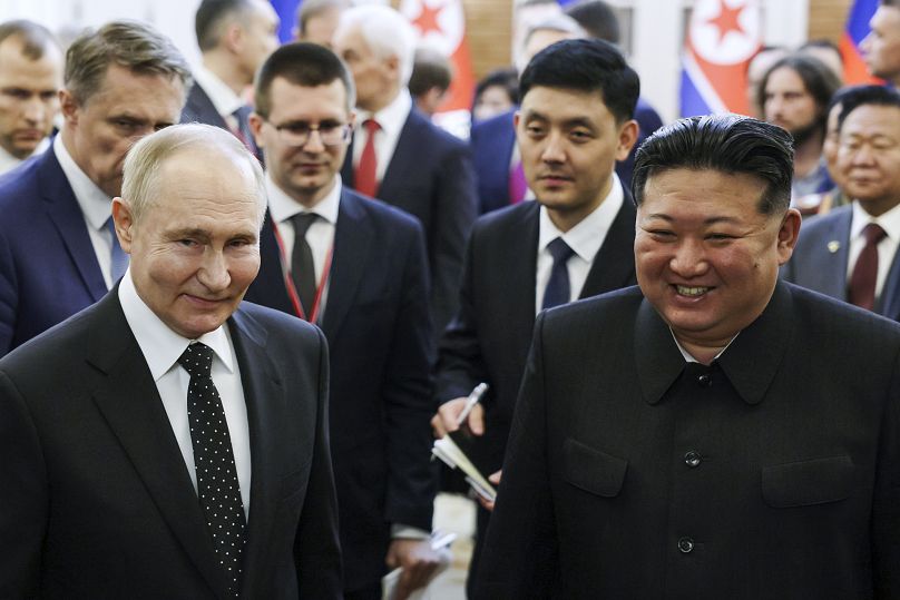 Der russische Präsident Wladimir Putin und Nordkoreas Staatschef Kim Jong Un in Pjöngjang, 19. Juni 2024