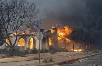 A burning building in LA