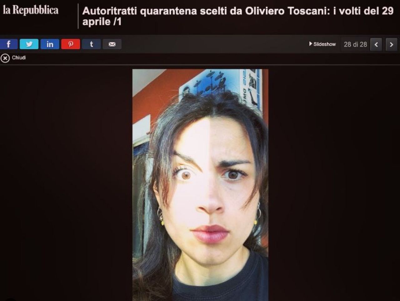 Self-Portraits in Quarantine, selected by Oliviero Toscani, April 29, 2020
